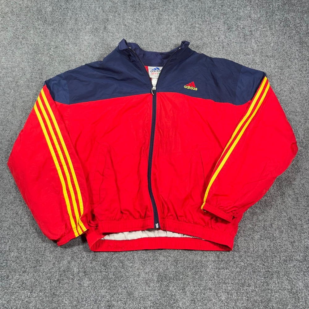 VTG Adidas Windbreaker Track Jacket Mens Large 3-Stripe Full Zip Red Colorblock